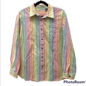 Vintage Blair soft cotton multi colored striped button down blouse cuff …